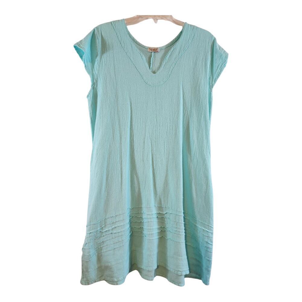 Gerres clothing beach dress cotton sz G large v-neck vacation resort wear blue